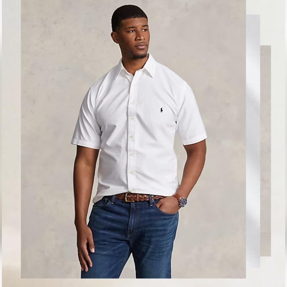 Polo Ralph Lauren Button Down Shirt Short Sleeve White Classic Pony Logo 4XB NEW